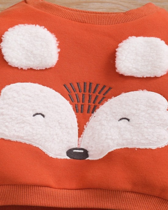 【0M-18M】Baby Cute Cartoon Embroidered Sweatshirt And Pants Set