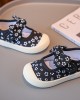 Girls Cute Floral Print Bow Shoes