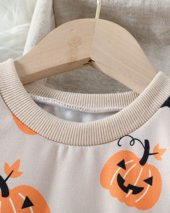 【6M-5Y】2-piece Kids Halloween Print Long Sleeve Sweatshirt And Pants Set