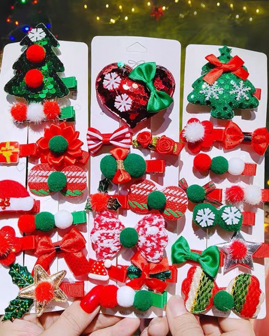 10-piece Girl Christmas Red Hair Clips