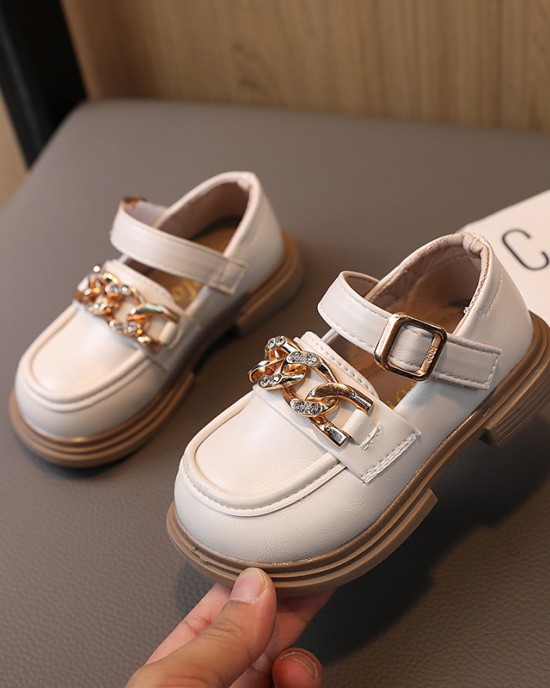 Girls Fashion Diamante Chain PU Shoes