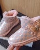 Girls Fashion Plaid Print Butterfly Snow Boots Thickened Fleece Boots