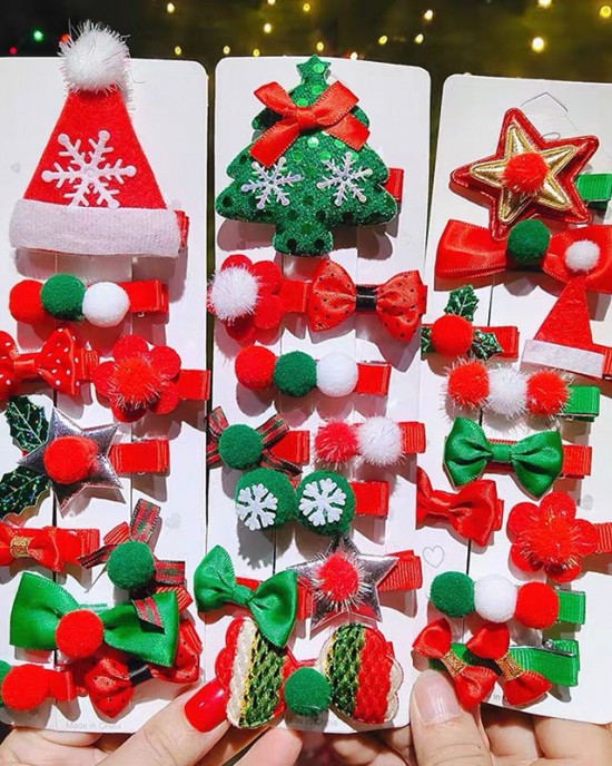 10-piece Girl Christmas Red Hair Clips
