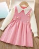 【18M-6Y】Girls Fashionable Fake Two Piece Lapel Sweater Dress
