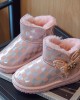 Girls Fashion Plaid Print Butterfly Snow Boots Thickened Fleece Boots