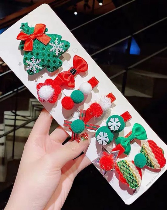 10-piece Girl Christmas Red Hair Clips