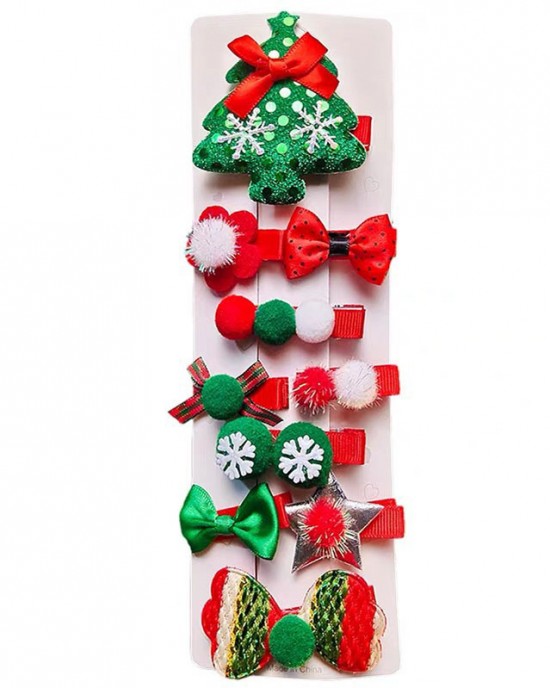 10-piece Girl Christmas Red Hair Clips