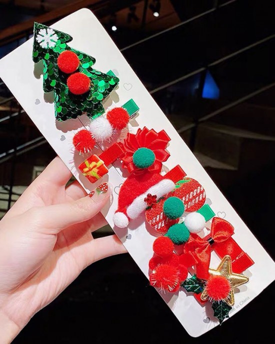 10-piece Girl Christmas Red Hair Clips