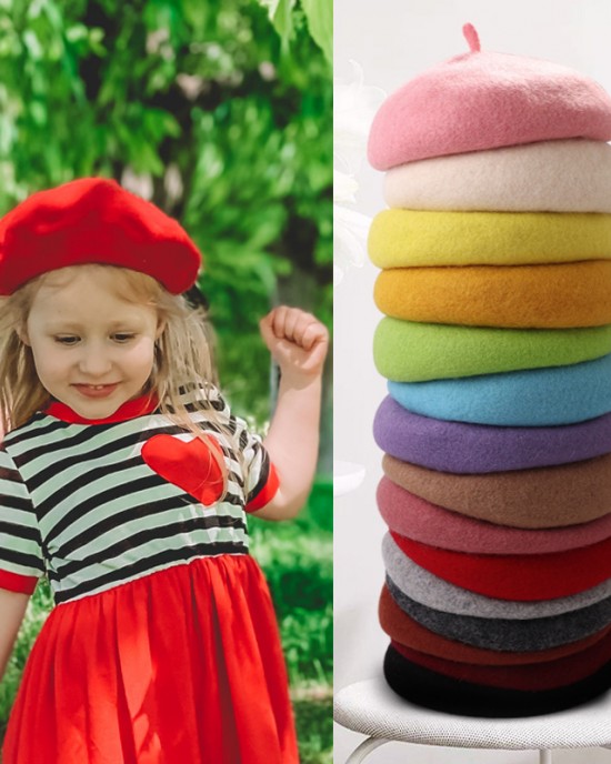 【2Y-8Y】Girls Fashion Solid Color Wool Beret Hat