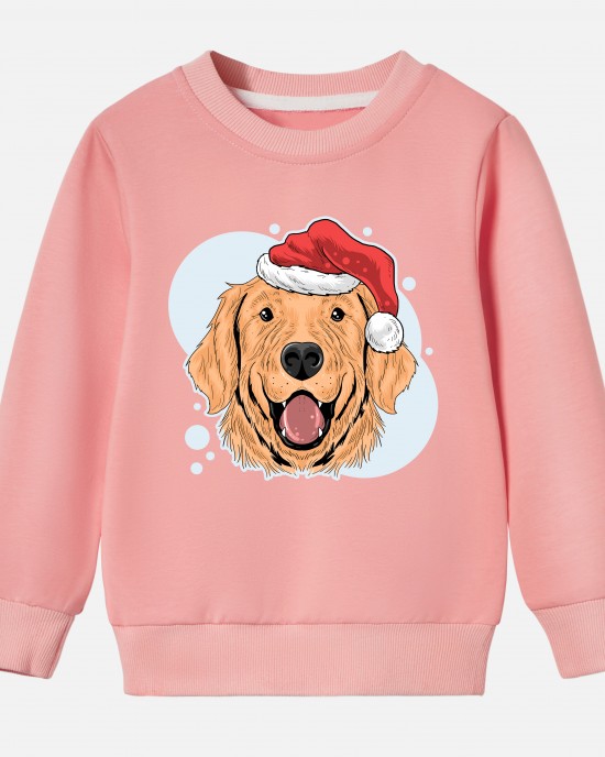【12M-9Y】Kids Christmas Golden Retriever Dog Print Cotton Stain Resistant Long Sleeve Sweatshirt