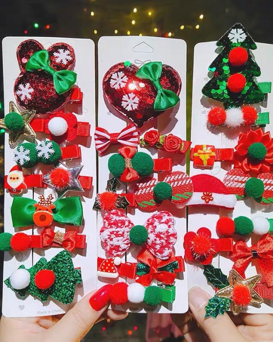 10-piece Girl Christmas Red Hair Clips