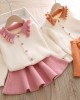 【12M-5Y】Girls Lapel Long Sleeve Cardigan Short Skirt Suit - 34114