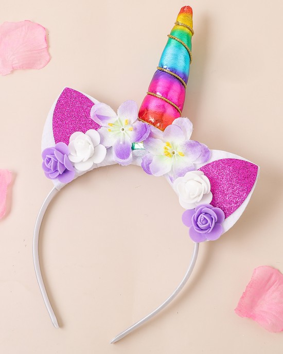 Girl Cute Unicorn Flowers Headband