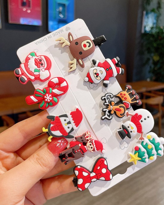 10-piece Cute Christmas Cartoon Hairpin Set