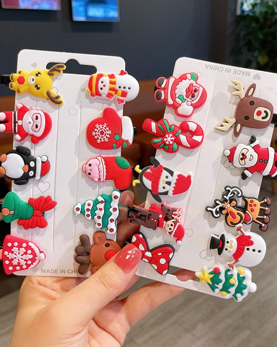 10-piece Cute Christmas Cartoon Hairpin Set