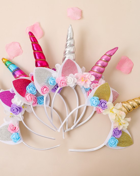 Girl Cute Unicorn Flowers Headband