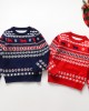 【2Y-8Y】Unisex Christmas Keep Warm Elk Snowflake Jacquard Colorblock Round Neck Sweater