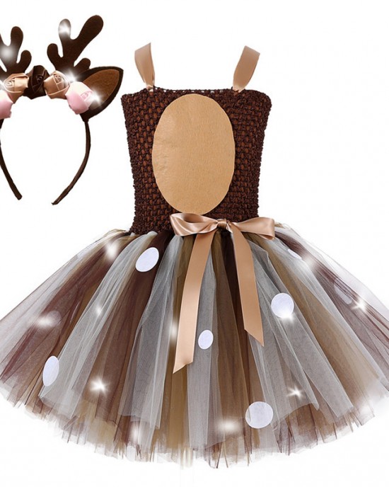 【2Y-9Y】2-piece Girl LED Halloween Cosplay Fawn Glow Dress