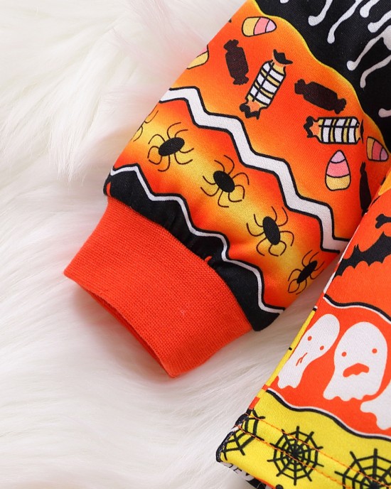 【12M-5Y】Unisex Cute Halloween Print T-shirt And Pants Set