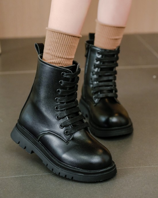 Girls Casual British Style Solid Color Tall Martin Boots