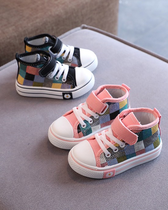 Unisex Kids Plaid Canvas Shoes