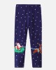 【18M-7Y】Girls Navy Blue Christmas Embroidered Leggings