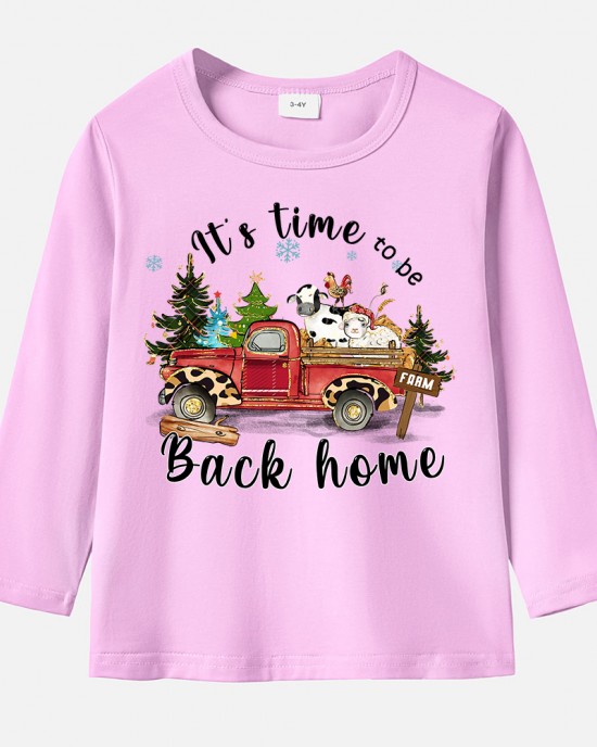 【12M-9Y】Unisex Kids Cotton Stain Resistant Christmas Print Long Sleeve Tee