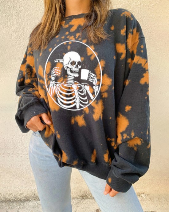 Skull casual long sleeve crew neck sweatshirt HF1402-03-04