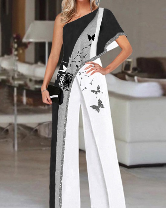 Fashionable wide leg pants butterfly pattern jumpsuit  HE1611-03-03