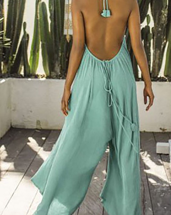 Sexy V-neck camisole loose jumpsuit HF3423-02-02