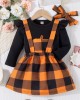 【3M-3Y】Girls Round Neck Black Blouse and Plaid Suspender Skirt Set